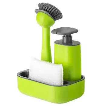 Набор Rengo, щётка для посуды, губка, дозатор на подставке
