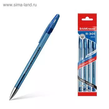 Набор ручек гелевых 4 штуки ErichKrause R-301 Original Gel, чернила синие, узел 0.5 мм, длина линии письма 600 метров