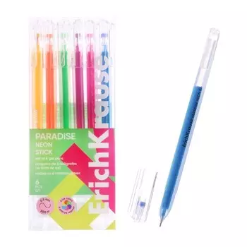 Набор ручек гелевых 6 цветов ErichKrause "Paradise Stick Neon" игольчатый узел 0.6 мм, неон микс