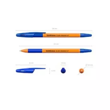 Набор ручек шариковых 3 штуки ErichKrause R-301 Orange Stick & Grip, узел 0.7 мм, чернила синие, резиновый упор, длина линии письма 1000 метров, европодвес