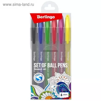 Набор ручек шариковых 6 цветов, Berlingo "Triangle 100T" 0.5мм