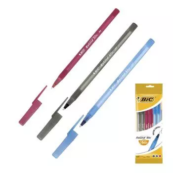 Набор ручек шариковых BIC Round Stic Classic, 6 штук, узел 1.0 мм, чернила синие, чёрные, красные, среднее письмо, вентилируемый колпачок, корпус в цвет чернил
