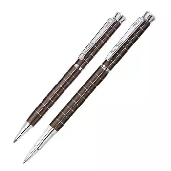 Набор ручка шариковая + роллер PIERRE CARDIN PEN&amp;PEN, корпус латунь и глянцевое лаковое покрытие, отделка сталь и хром, коричневый