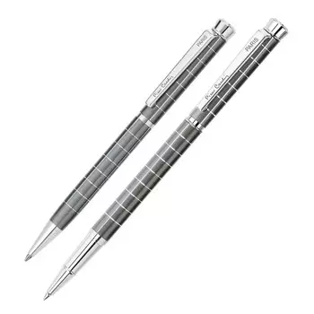 Набор ручка шариковая + роллер PIERRE CARDIN PEN&amp;PEN, корпус латунь и глянцевое лаковое покрытие, отделка сталь и хром, серый