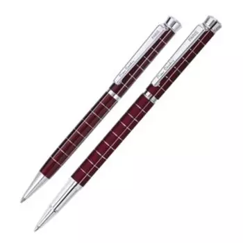 Набор ручка шариковая + роллер PIERRE CARDIN PEN PEN, корпус латунь и глянцевое лаковое покрытие, отделка сталь и хром, тёмно-красный