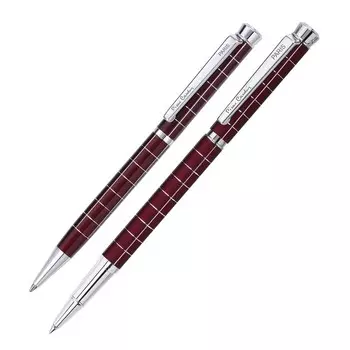 Набор ручка шариковая + роллер PIERRE CARDIN PEN&amp;PEN, корпус латунь и глянцевое лаковое покрытие, отделка сталь и хром, тёмно-красный