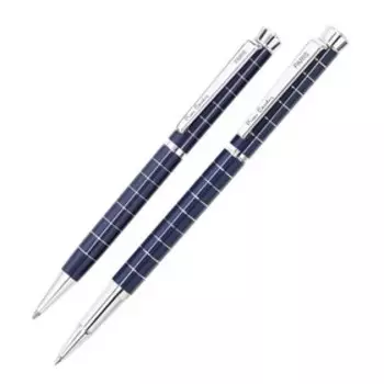 Набор ручка шариковая + роллер PIERRE CARDIN PEN PEN, корпус латунь и глянцевое лаковое покрытие, отделка сталь и хром, тёмно-синий
