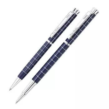 Набор ручка шариковая + роллер PIERRE CARDIN PEN&amp;PEN, корпус латунь и глянцевое лаковое покрытие, отделка сталь и хром, тёмно-синий