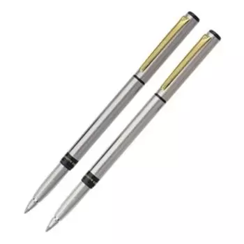 Набор ручка шариковая + роллер PIERRE CARDIN PEN PEN, корпус латунь и хромоникилевое покрытие, отделка сталь и позолота, серебристый