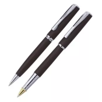 Набор ручка шариковая + роллер PIERRE CARDIN PEN PEN, корпус латунь и матовое порошковое покрытие, отделка сталь и хром, коричневый