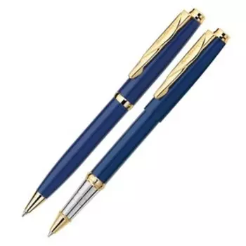 Набор ручка шариковая + роллер PIERRE CARDIN PEN PEN, корпус латунь лакированная, отделка сталь с позолотой, узел 0.7 + 0.6 мм, чернила синие, синий