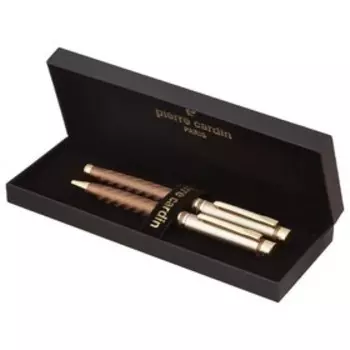 Набор ручка шариковая + роллер PIERRE CARDIN PEN PEN, корпус латунь матовая, отделка никель и позолота, узел 0.7 + 0.6 мм, чернила синие, коричневый