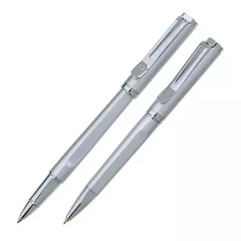 Набор ручка шариковая + роллер PIERRE CARDIN PEN&amp;PEN, корпус латунь, отделка сатиновое покрытие, сталь и хром, серебристый