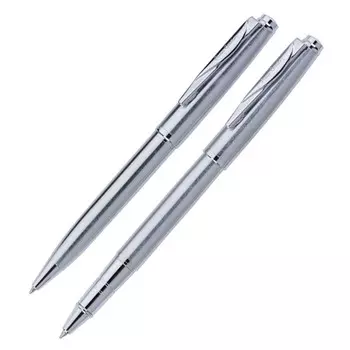 Набор ручка шариковая + роллер PIERRE CARDIN PEN&amp;PEN, корпус латунь, отделка сталь и хром, узел 0.7 мм, чернила синие, серебристый