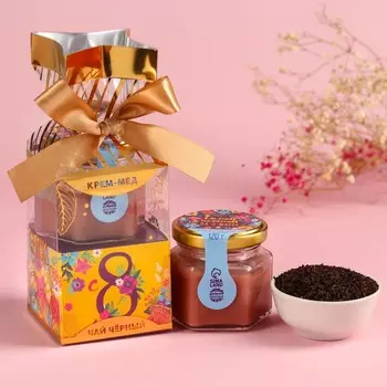 Набор «С 8 Марта»: крем-мёд 120 г, чай 50 г.