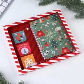 Подарочный набор новогодний, блокнот А6, 40 листов, ручка пластик, магнитные закладки 3 шт. «С Новым годом»