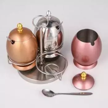 Набор сахарниц из нержавеющей стали «Эгги», 171717 см, на подставке, с ложками, 3 шт