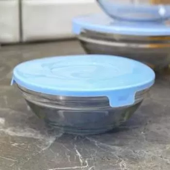 Салатники Доляна «Классика» с крышками, набор 5 шт.: 900/500/350/200/130 мл, стекло, голубые