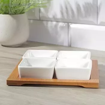 Набор салатников «Эстет», 50 мл, 4 шт, на деревянной подставке