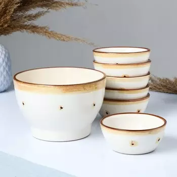 Набор салатников Псковский гончар «Карамель», 7 предметов: 6 шт. 200 мл, 1 шт. 1 л, керамика