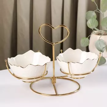 Набор салатников на металической подставке «Богема», 12,5×6,5 см, 2 шт, цвет белый