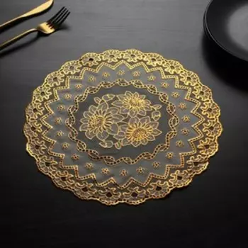 Набор салфеток ажурных для стола Доляна «Цветы», 30×30 см, 4 шт, ПВХ, цвет золото