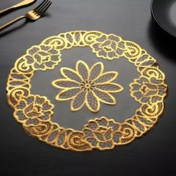 Набор салфеток ажурных для стола Доляна «Листья», d=30 см, 4 шт, ПВХ, цвет золотой