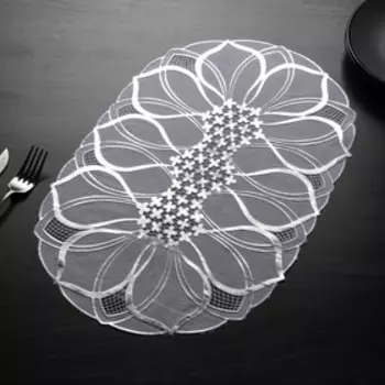 Салфетки сервировочные на стол Доляна «Листья», ажурные, 4630 см, 4 шт, ПВХ, цвет серебряный