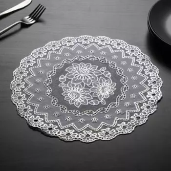 Набор салфеток ажурных Доляна «Астры», 3030 см, 4 шт, ПВХ, цвет серебряный