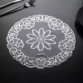 Салфетки сервировочные на стол Доляна «Цветы», ажурные, d=30 см, 4 шт, ПВХ, цвет серебряный