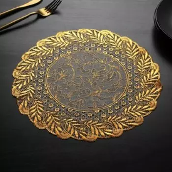 Набор салфеток ажурных Доляна «Листья», 30×30 см, 4 шт, ПВХ, цвет золото