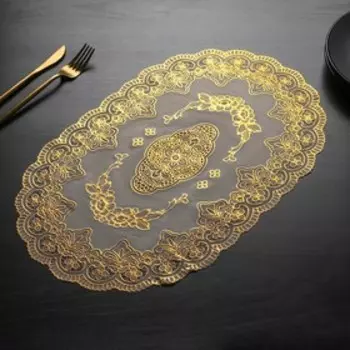 Набор салфеток ажурных Доляна «Омелла», 46×30 см, 4 шт, ПВХ, цвет золотой