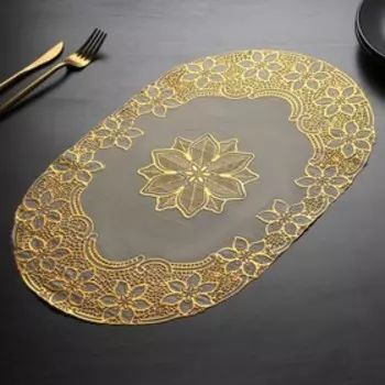 Набор салфеток ажурных Доляна «Омелла», 46×30 см, 4 шт, ПВХ, цвет золотой