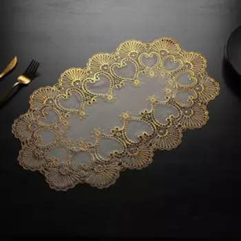 Набор салфеток ажурных Доляна «Восток», 46×30 см, 4 шт, ПВХ, цвет золотой