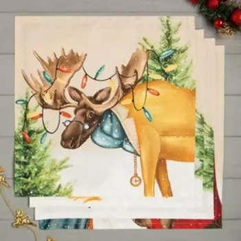 Набор новогодних салфеток «Этель» Noble Christmas, 4040 см - 4 шт., хлопок, саржа 190 г/м