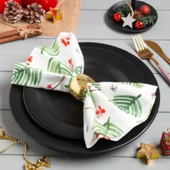 Набор сервировочных салфеток с декоративными кольцами «С Новым Годом», 4040 см - 4 шт., 100% хлопок, саржа 190 г/м