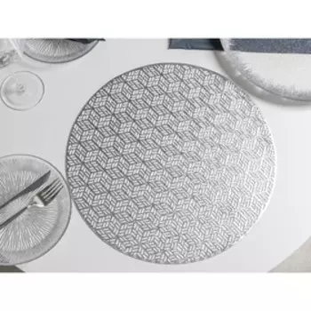 Набор салфеток сервировочных на стол Доляна «Соты», 4 шт, d=38 см, цвет серебряный