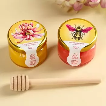 Набор «Самой прекрасной»: крем-мёд с апельсином и клюквой 60 г (2 шт. 30 г)., ложка для мёда