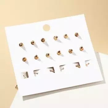 Набор серьги 9 пар "Цацки" бабочки, цветок, цветные в золоте