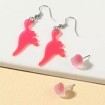 Серьги, набор украшений «Минни Маус и Дино», розовые, золотой