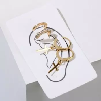 Набор серег и кафф QF «Крестики», 3 шт. цвет белый в золоте