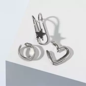 Набор серьги и каффа «Настроение», звезда, цвет серебро