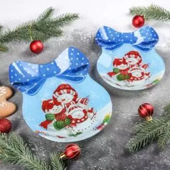 Набор сервировочных блюд Доляна «Бант. Семья снеговиков», 2 предмета: 18,5×13 см, 23×16,7 см