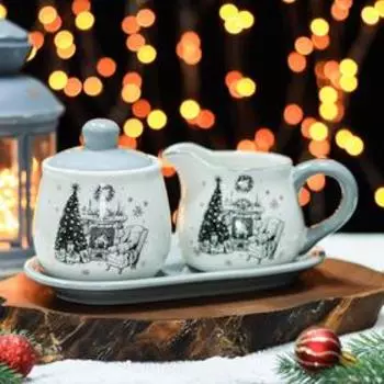 Набор сервировочный Доляна «Хюгге», 2 шт, молочник 270 мл, сахарница 310 мл, 9,4×10,6 см