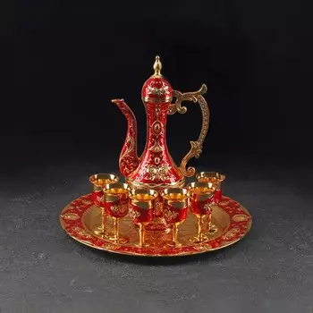 Набор сервировочный «Красный восток», 8 предметов: поднос круглый, кувшин 250 мл, рюмка 25 мл, 6 шт, цвет красный
