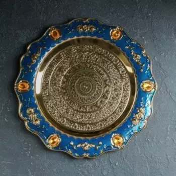 Набор сервировочный «Жасмин» 8 предметов: поднос круглый, кувшин 550 мл, рюмка 40 мл (6 шт), 30×30×26, цвет синий