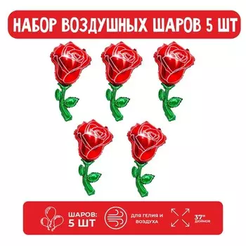 Набор шар фольгированный 37" "Роза акварель", красная; 5 шт.