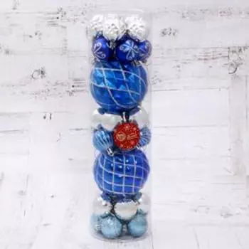 Ёлочные игрушки «Карнавал», шары новогодние, набор 32 шт., голубой/серебристый