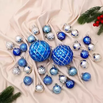 Ёлочные игрушки «Карнавал», шары новогодние, набор 32 шт., голубой/серебристый