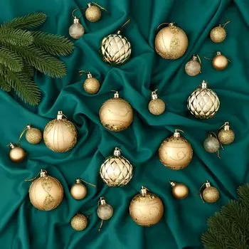 Ёлочные игрушки «Хоровод», пластиковые, набор 33 шт., d=2.5/5.5 см, золотистый